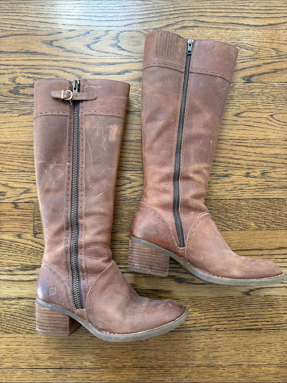 Born Tall Brown Leather Zip Riding Boots, 6.5